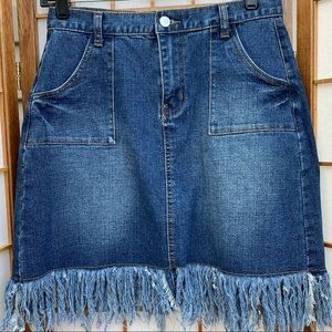 Hayden Los Angeles Fringe Frayed Denim Skirt ~ Sz. M